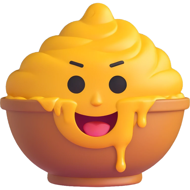 steaming bowl of curry shaped as an emoji face, frown, disgusted or irritated eyes, cartoon-style steam or stink lines, showing hate it mood, fun expressive style emoji