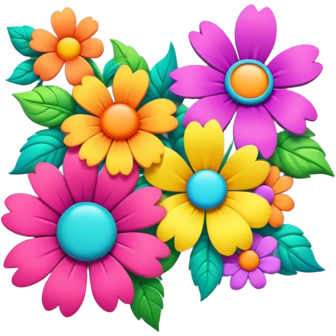 3D, psychedelic colored hippie style corner flower border emoji