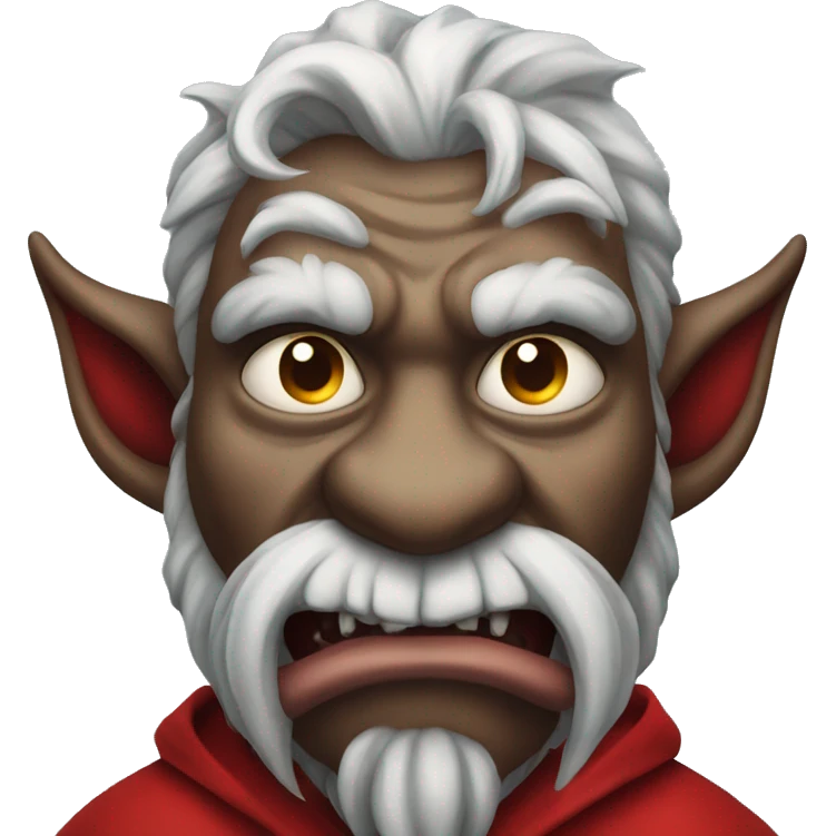 Krampus wearing a red robe sticking his tongue out emoji