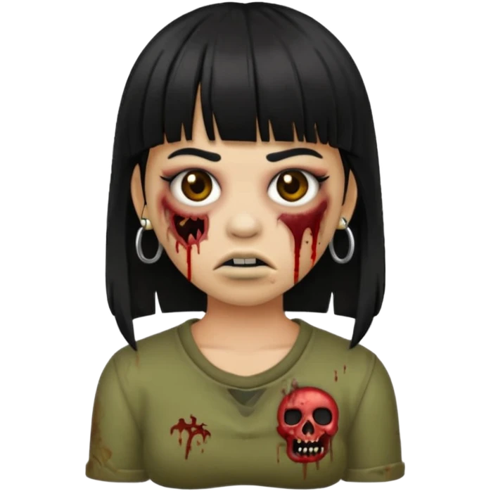 make a zoombie iphone emoji with medium black hair with bangs, piercing in both eyebrow and septum emoji