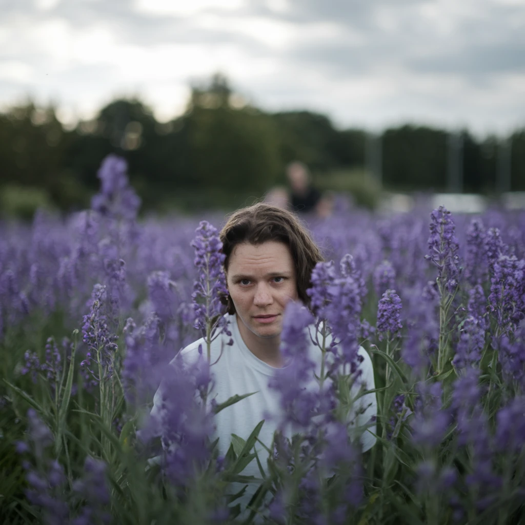 Person peaking from back of the flower with cinematic blur emoji