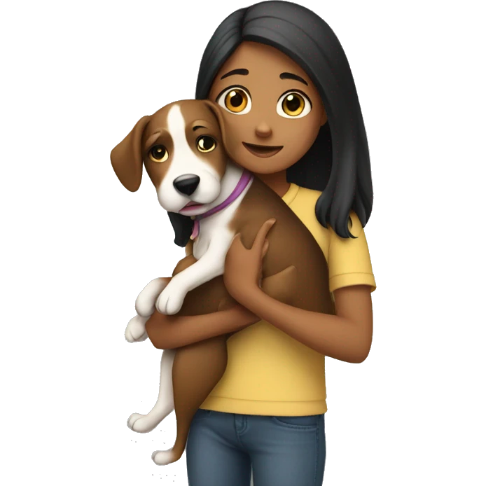 Girl hugs dog emoji