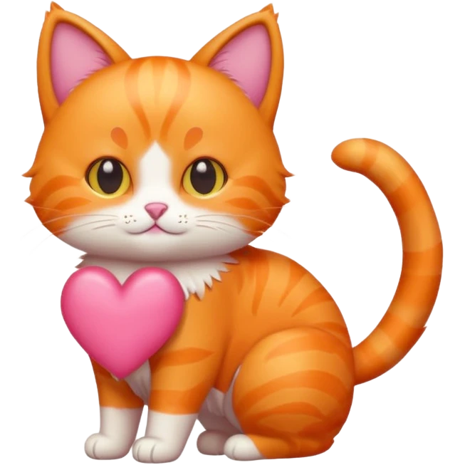 Gato naranja corazón rosa cuerpo entero kawaii emoji