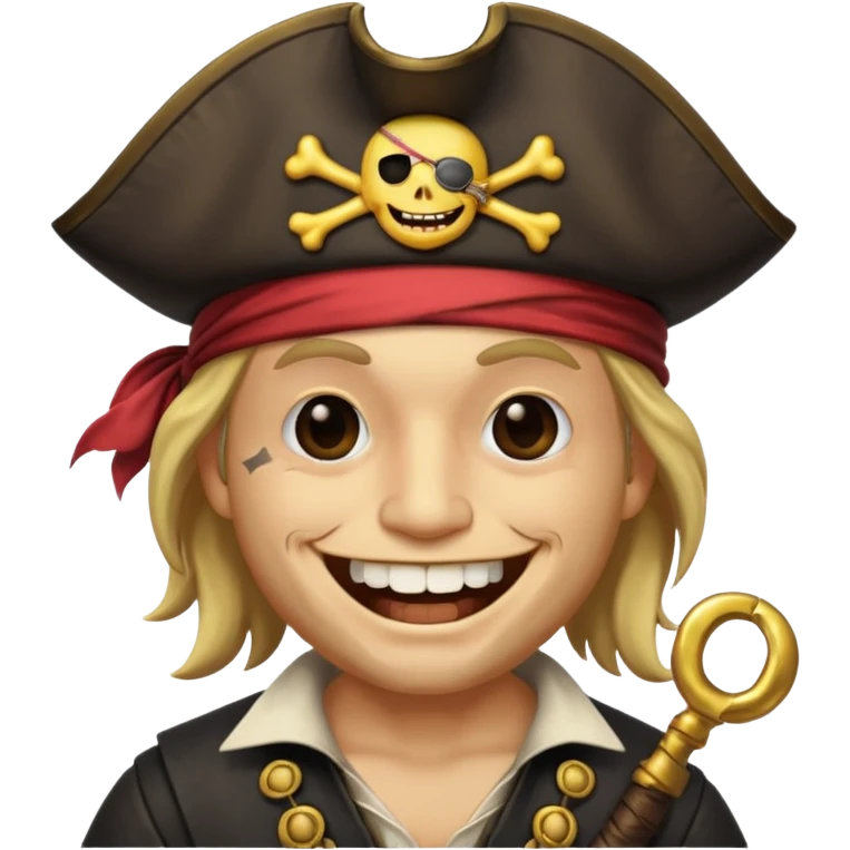 Pirate with smiley face and a eyepatch and make with one tooth emoji
