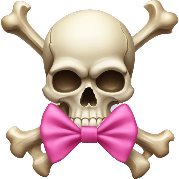 Skull and crossbones with pink bow on top of skull emoji