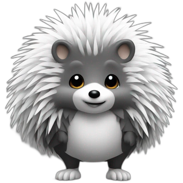 Hedgehog black and white quills one black ear one white ear full body emoji