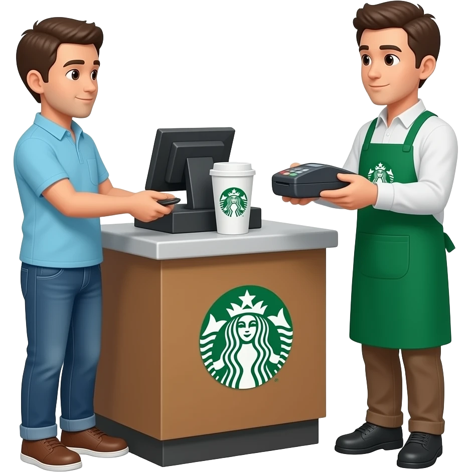 Pleas show a customers POV of them Ordering and Paying at Starbucks emoji