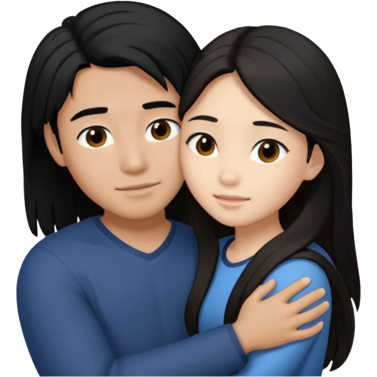 asian boy with black hair and light brown long hair girl hugging emoji