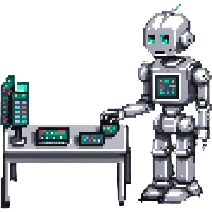 AI robot analyzing computer data emoji