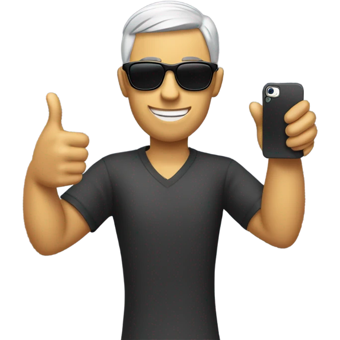 person with sunglasses showing iphone screen with thumbs up emoji