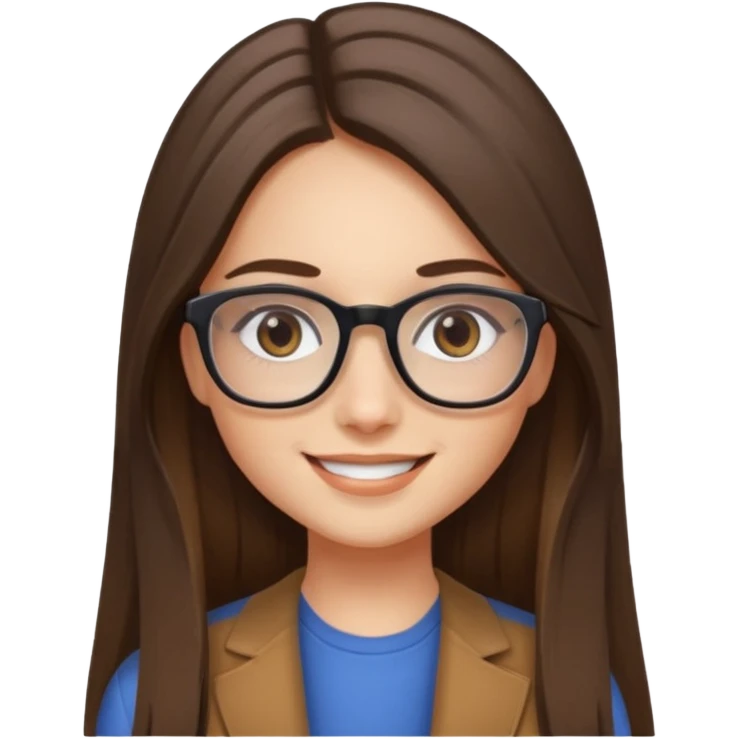 Chica blanca con cabello liso largo balayage ojos cafe obcuro con lentes cuadrados emoji