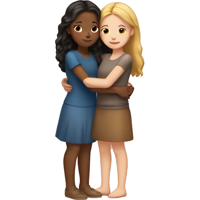 brown girl and white girl hugging  emoji