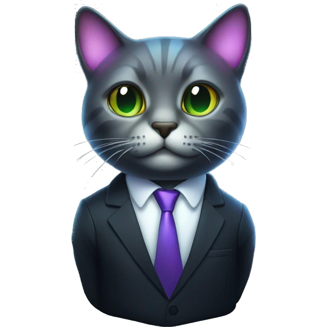 Cat wearing Dark iridescent business suit glowing emoji