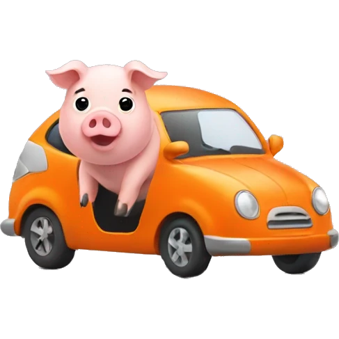 Pig driving orange car emoji
