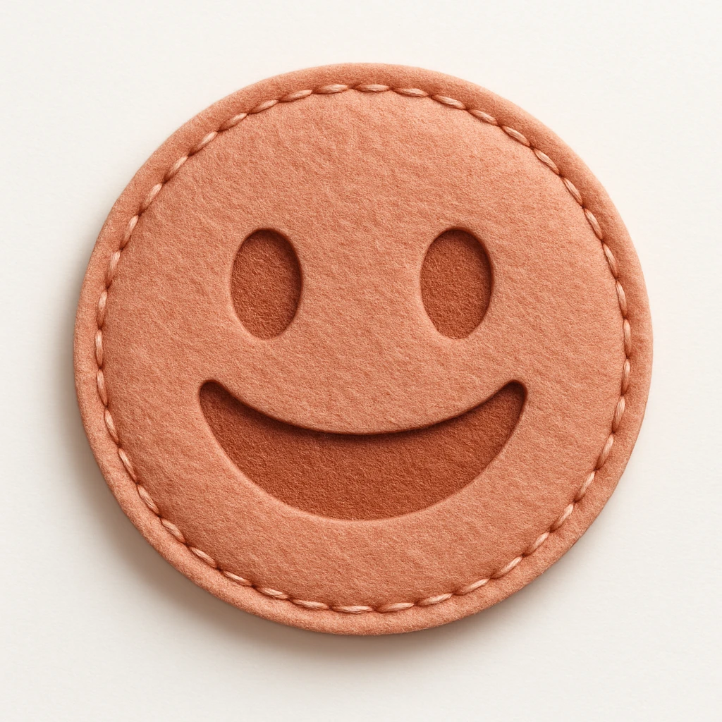 rose gold emoji, felt patch style, stitched edges emoji