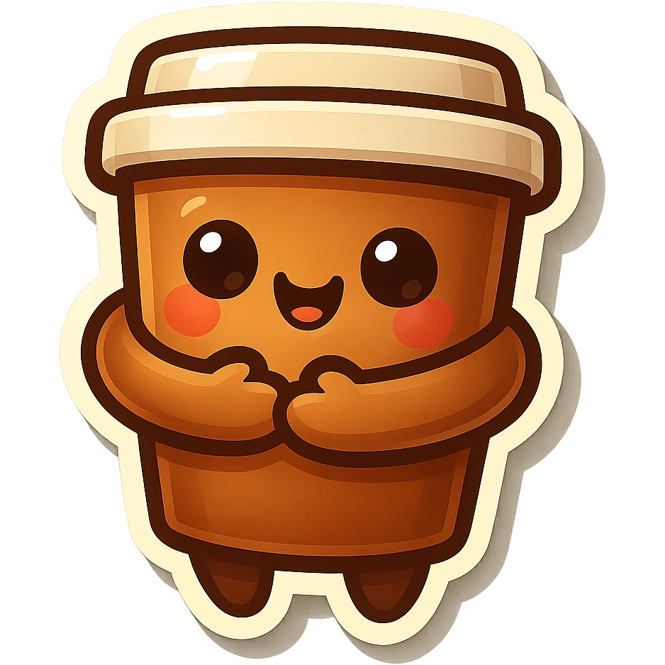 Tall coffee cup, hugging emoji