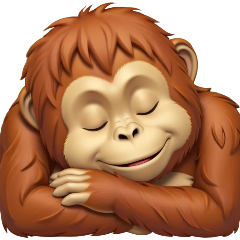 Meme-Worthy cute Sleeping Orangutan Portrait Emoji, Head resting peacefully with a contented smile, showcasing luxuriously soft fur and eyes gently closed in serene slumber, Simplified yet comically adorable features, highly detailed, glowing with a soft, drowsy jungle light, high shine, relaxed and utterly lovable, stylized with an air of playful laziness, bright and heartwarming, soft glowing outline, capturing the essence of a sleeping orangutan that feels destined to become the next viral icon of adorable rest! emoji