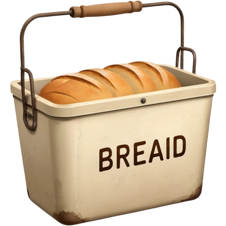 Beige metal container with the word “bread” on it  emoji