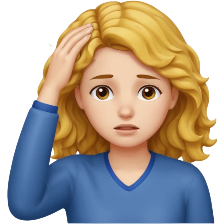 tired girl with fair wavy hair, wipes away sweats from the forehead  emoji