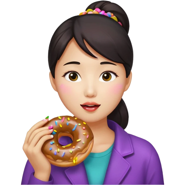 asian woman eating donut emoji