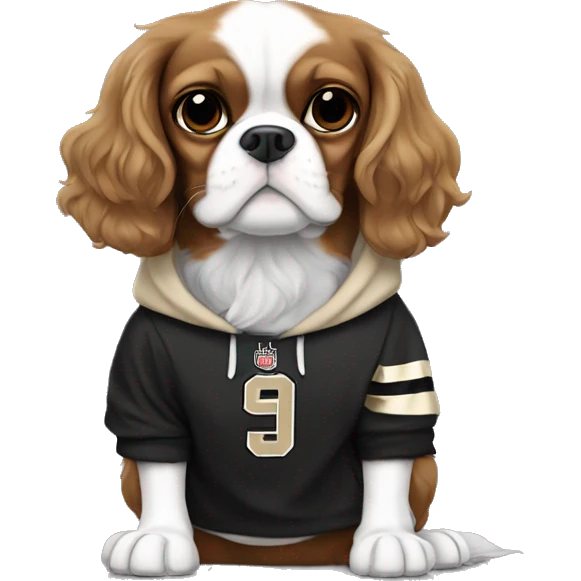 charles king spaniel dog wearing new orleans saints hoodie emoji