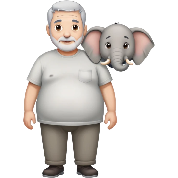 Седой еврей с короткой причёской с большим животом в футболке со слоном emoji