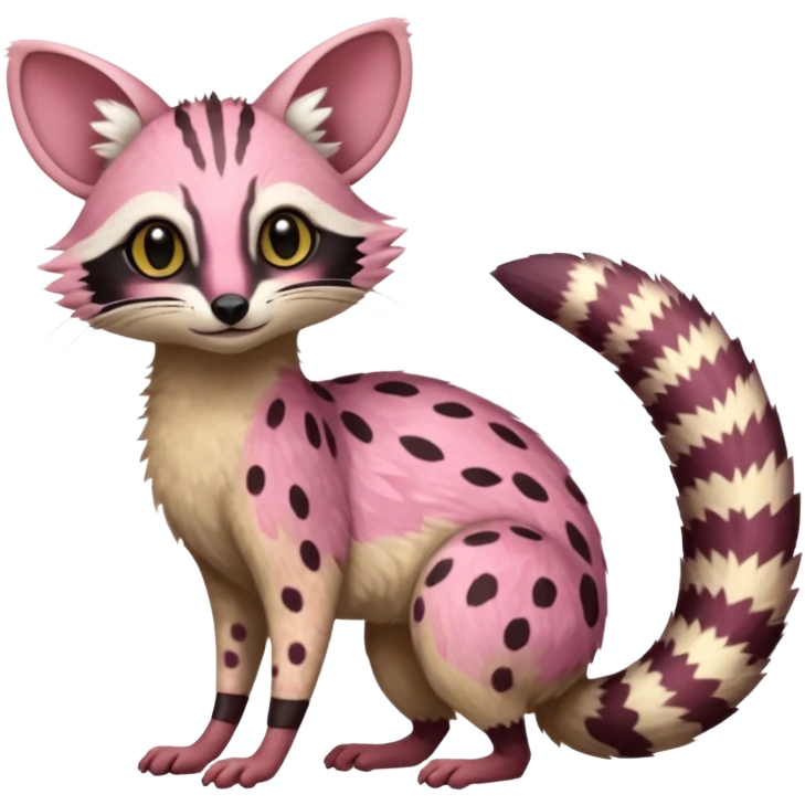Pink-spotted genet-Trico-Vernid-Numbat-Fakémon-hybrid-fusion-creature (full body) emoji