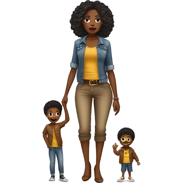 african american mom luxurious expensive clothes with son wearing dirty ripped clothes emoji
