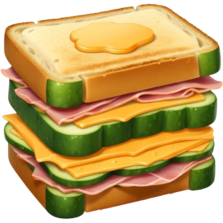 cucumber sandwich without excessive cucumber. with meat in them. bread slightly toasted. and melted cheese emoji