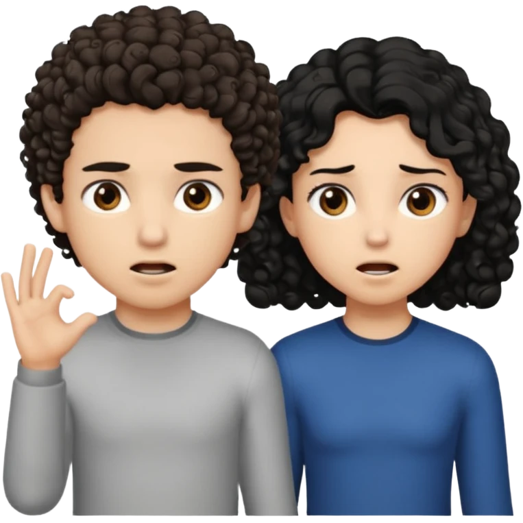 Un garçon cheveux boucle et yeux marron clair et une fille cheveux noir côte à côte se disputant emoji