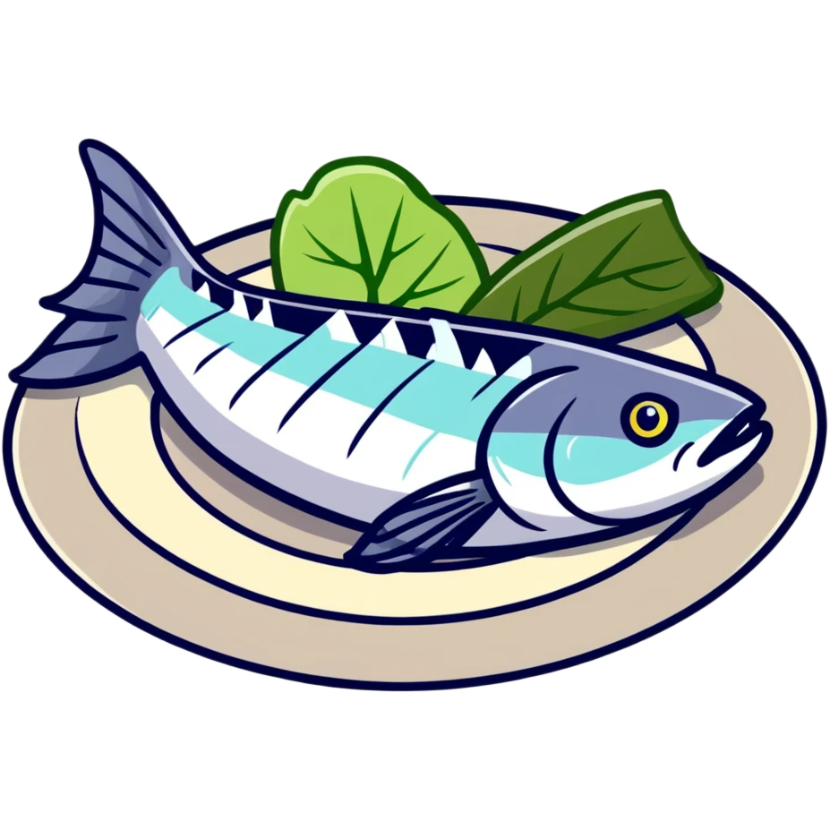 mackerel sashimi with thinly sliced silver-skinned fish, wasabi and shiso leaf emoji