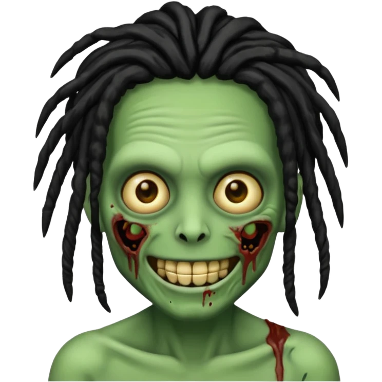 Make a image of a zombie with dreads make it like a emoticon not as scary make dreads black  emoji