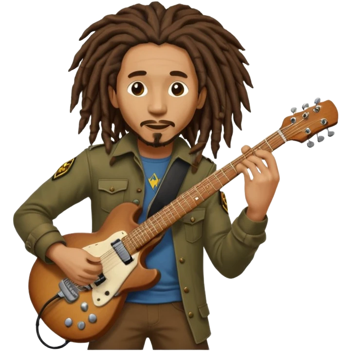  Bob Marley with dreadlocks play electric guitar heraldic crest emoji