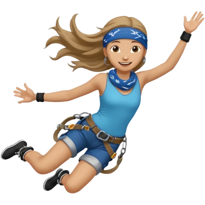 bungee jumping face in action with earrings and long hair flying away and bandana emoji