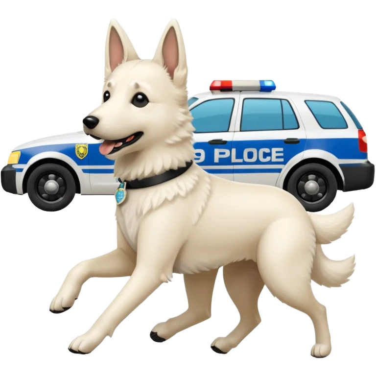 White belgian Shepard Runs away from police car emoji