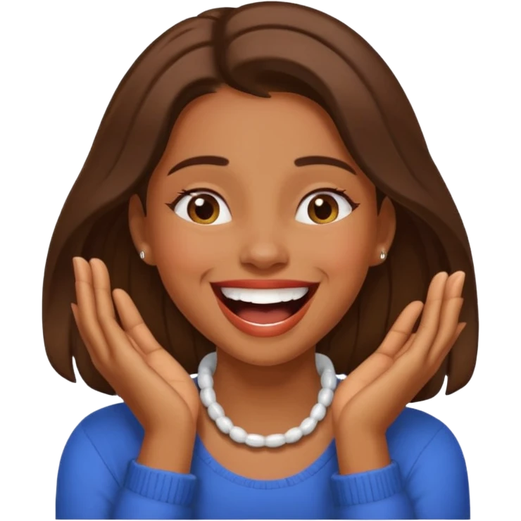 a girl laughing with her hands on her neck emoji