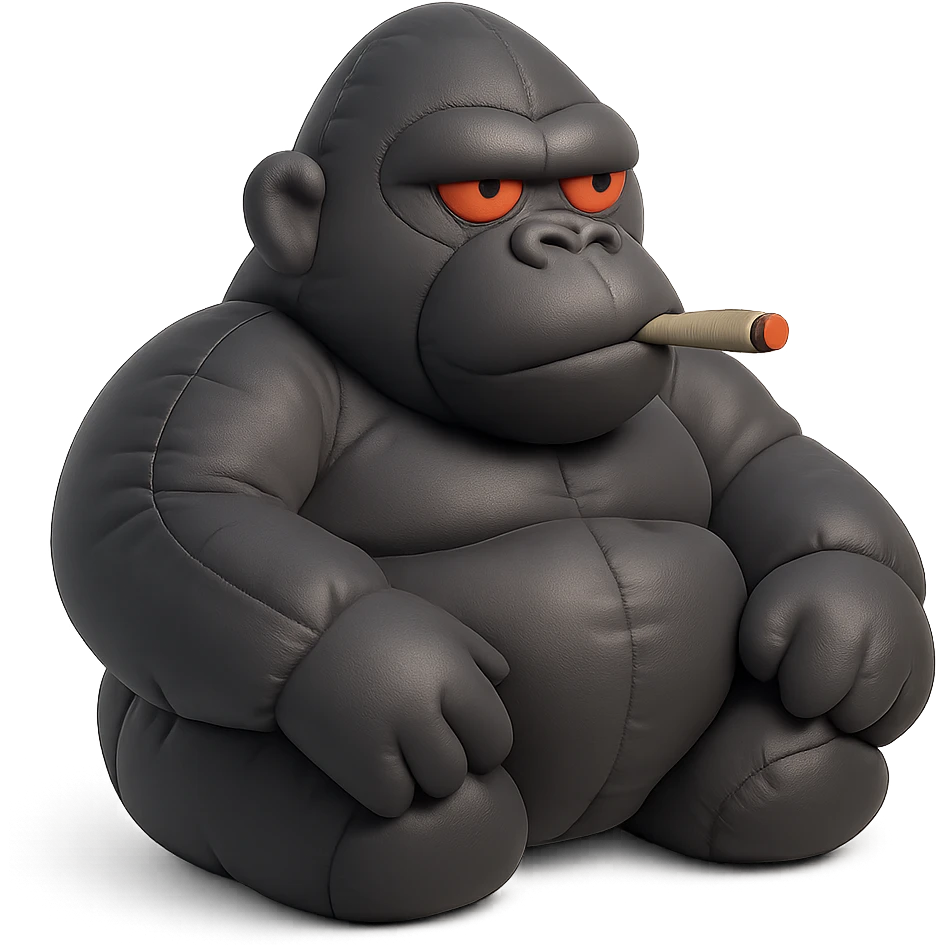 dark gray gorilla, red eyes, blunt in mouth, chill vibe emoji
