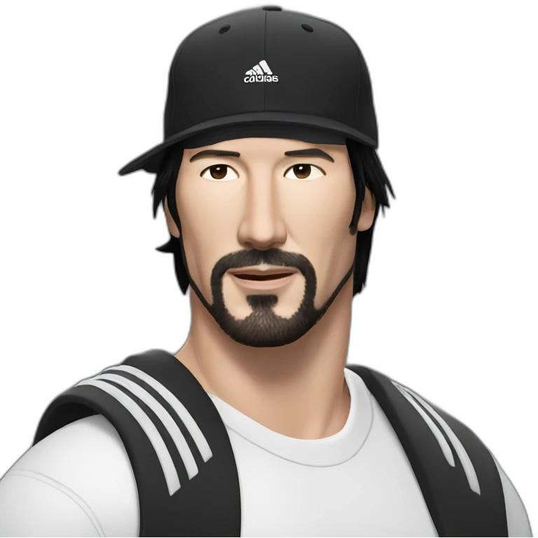 short haired and no beard keanu reeves with a black addidas cap emoji