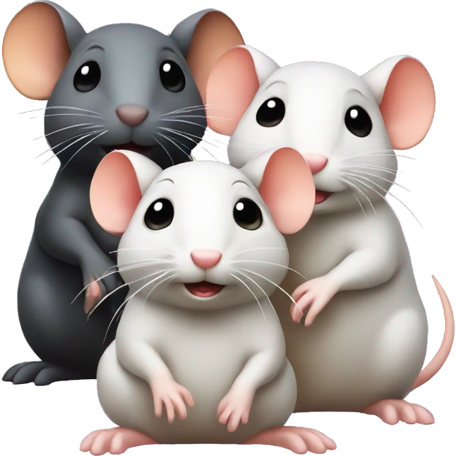 Three differently colored rats are sitting around and whispering emoji