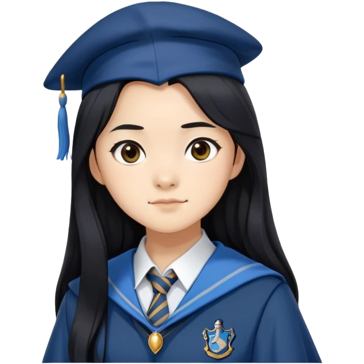 Cho Chang in harry potter, wear hogwarts Ravenclaw uniform, long black hair emoji