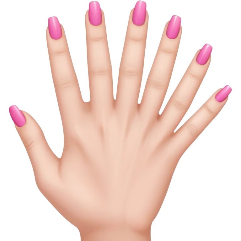  pink  close-up of a human hand with exactly five fingers, beautifully manicured nails, glossy pink nail polish, elegant nail shape, soft lighting, realistic style, isolated on transparent background" emoji