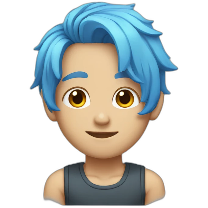 A boy modal hairstyles and it has ears buds blue hair colour  emoji