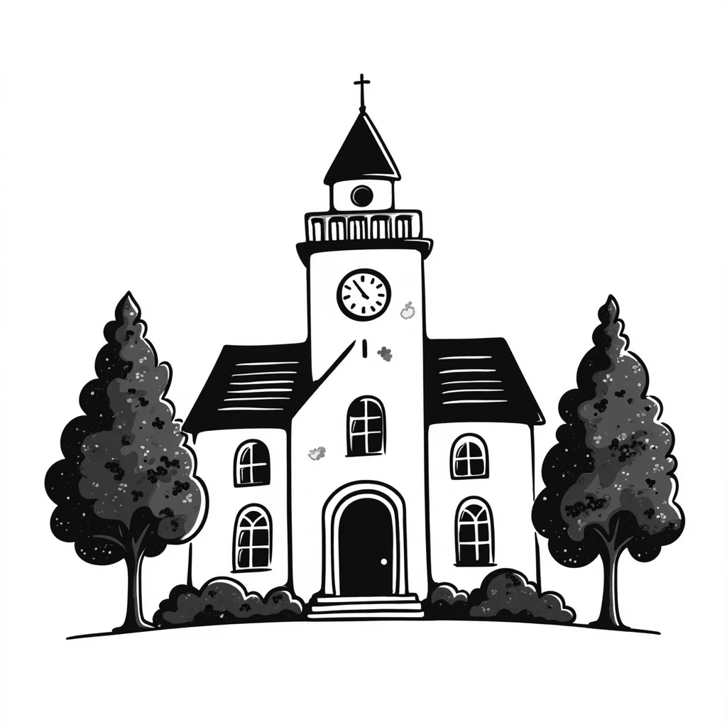 hand-drawn municipality with town hall and trees emoji