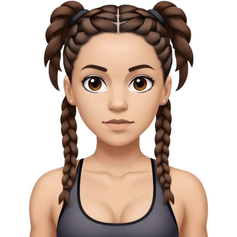 Melanie chisholm with two dark brown french braids, wearing a sports bra emoji