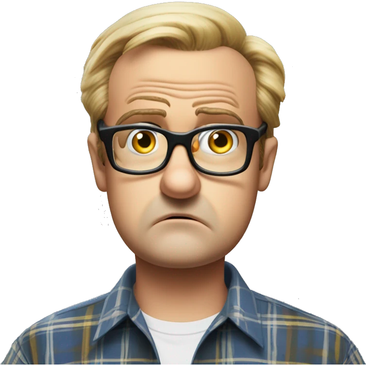 Bubbles (Trailer Park Boys):
A goofy quirky character with thick oversized glasses over-magnify his massive expressive eyes. Dressed in a well-worn plaid shirt, Bubbles has a perplexed and perched pout emoji