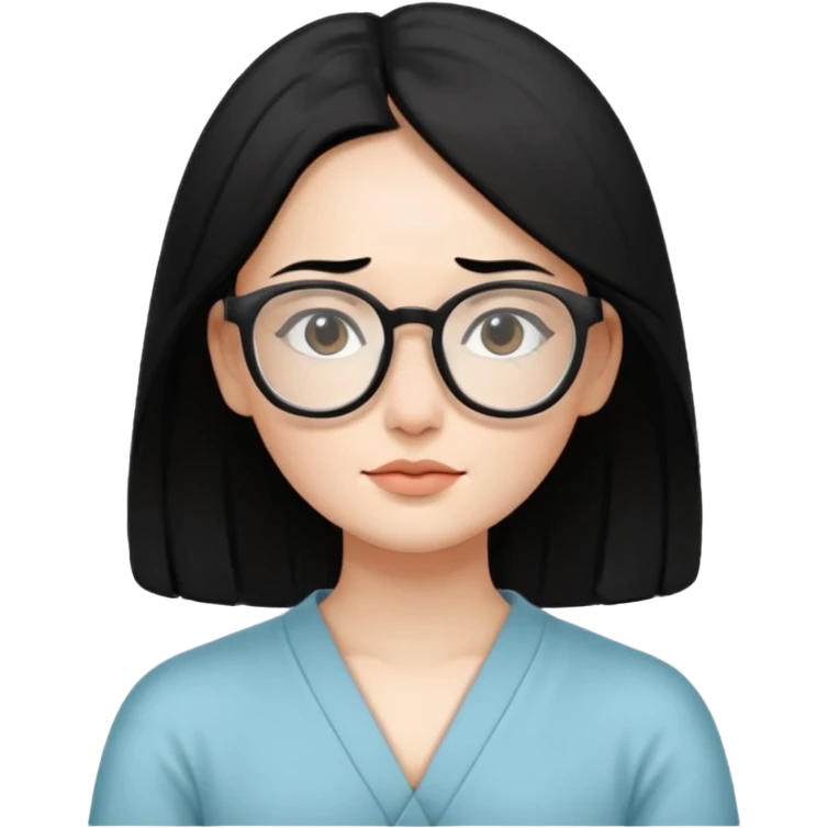 A woman with black hair and big square glasses meditating  emoji