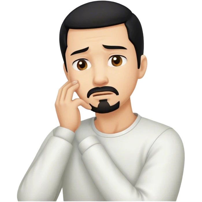 Man with black hair and goatee holding neck bent over in pain emoji