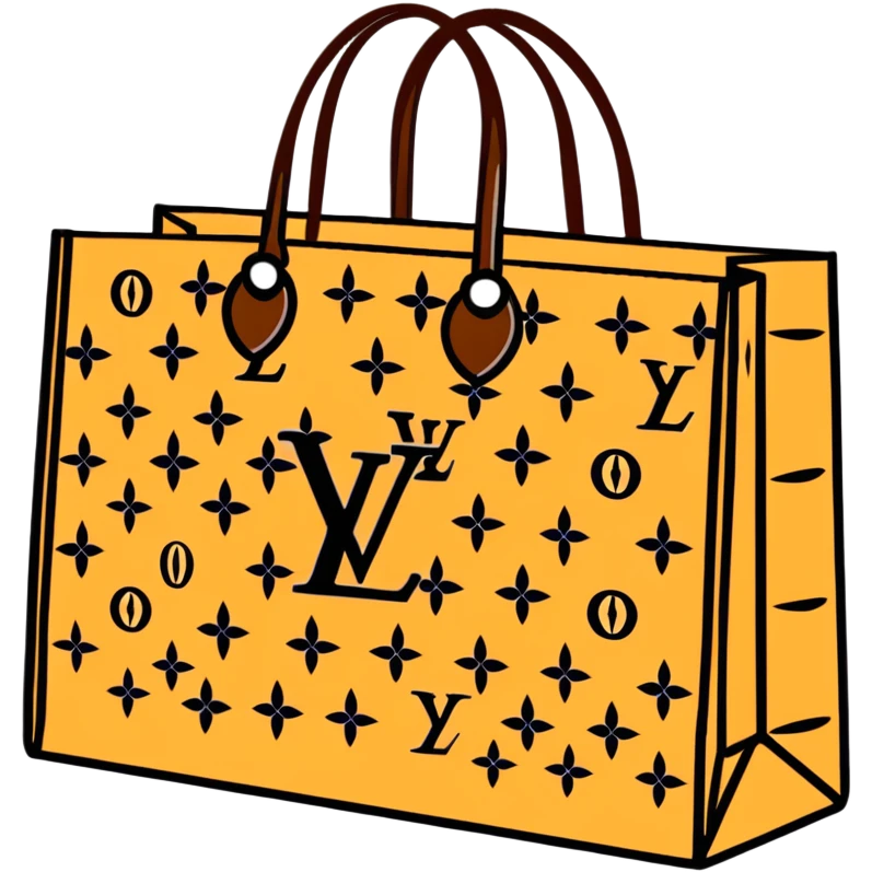 Louis Vuitton paper shopping bag with classic brown LV monogram pattern and handles emoji