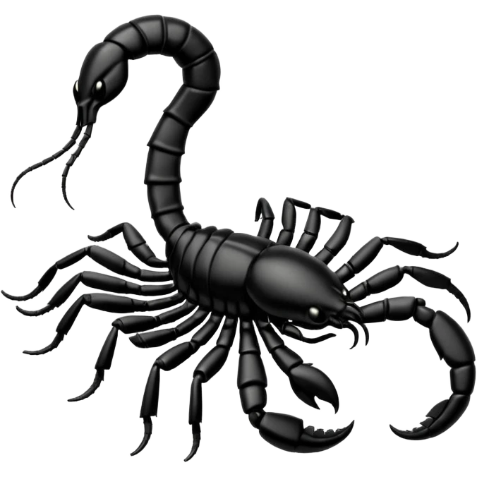 A 3D cartoon scorpion with shiny dark body and curled tail, on a light surface, realistic Memoji-style, soft lighting. emoji