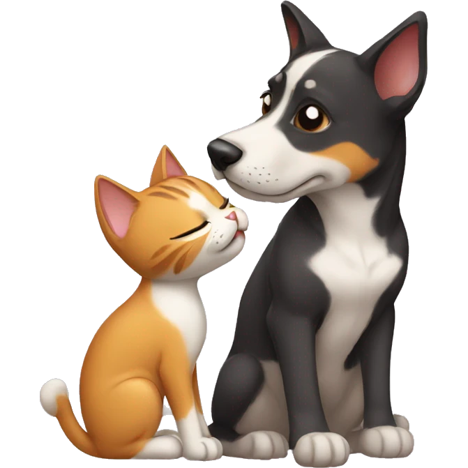 A cat kissing each other with a dog emoji